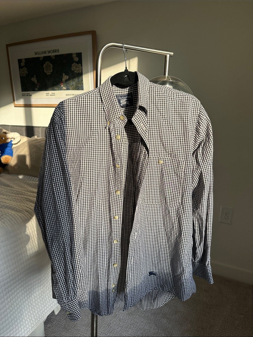 Vintage Burberrys Navy and White Gingham Button-Down Shirt